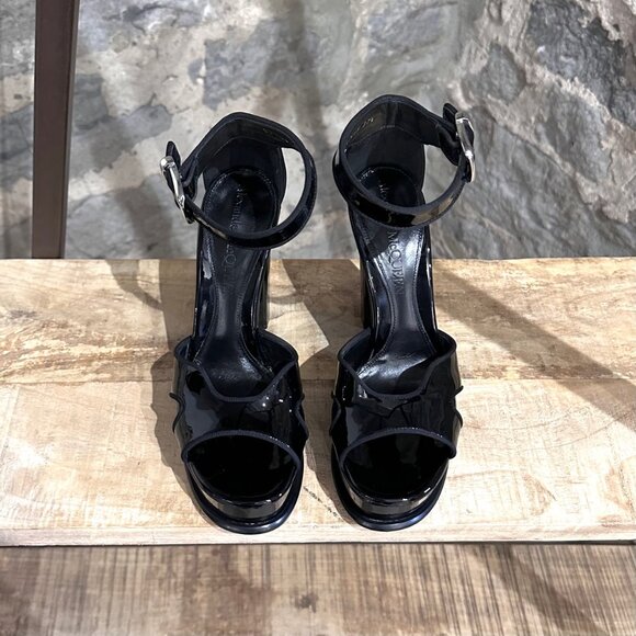 Alexander McQueen Black Patent Butterfly Ankle Strap Platform Sandals - Picture 3 of 13